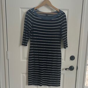 Tommy Hilfiger Black and White Striped 3/4 Length Long Sleeve Dress Denim Trim